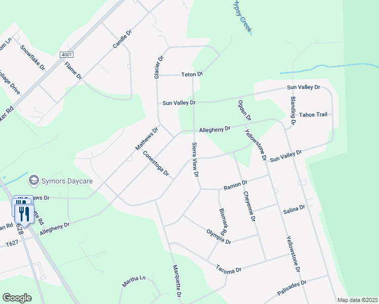map of restaurants, bars, coffee shops, grocery stores, and more near 2018 Sierra View Drive in Blakeslee