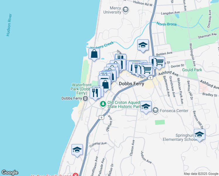 map of restaurants, bars, coffee shops, grocery stores, and more near 75 Main Street in Dobbs Ferry