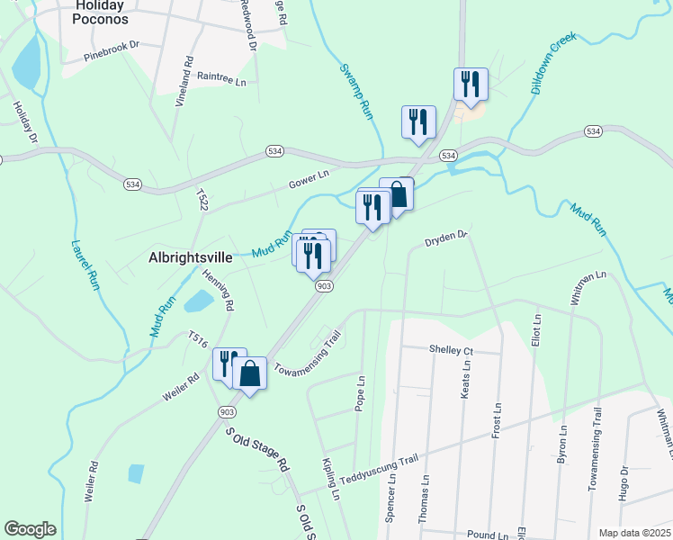 map of restaurants, bars, coffee shops, grocery stores, and more near 2937 Pennsylvania 903 in Lake Harmony