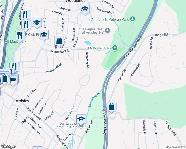 map of restaurants, bars, coffee shops, grocery stores, and more near 11 Jordan Lane in Ardsley