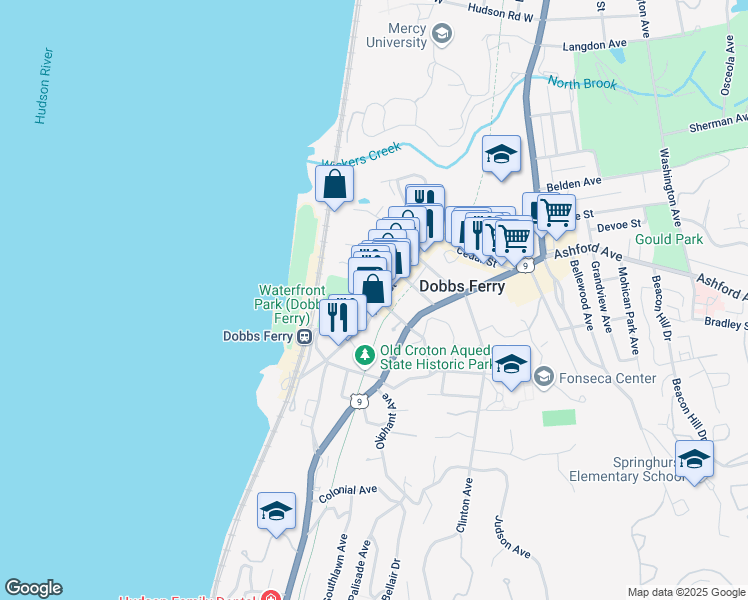map of restaurants, bars, coffee shops, grocery stores, and more near 75 Main Street in Dobbs Ferry