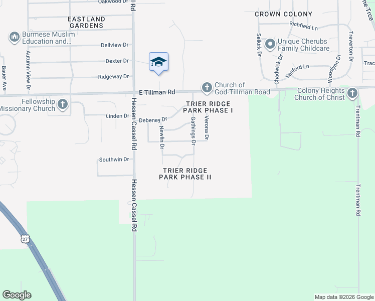 map of restaurants, bars, coffee shops, grocery stores, and more near 3508 Montagne Dr in Fort Wayne