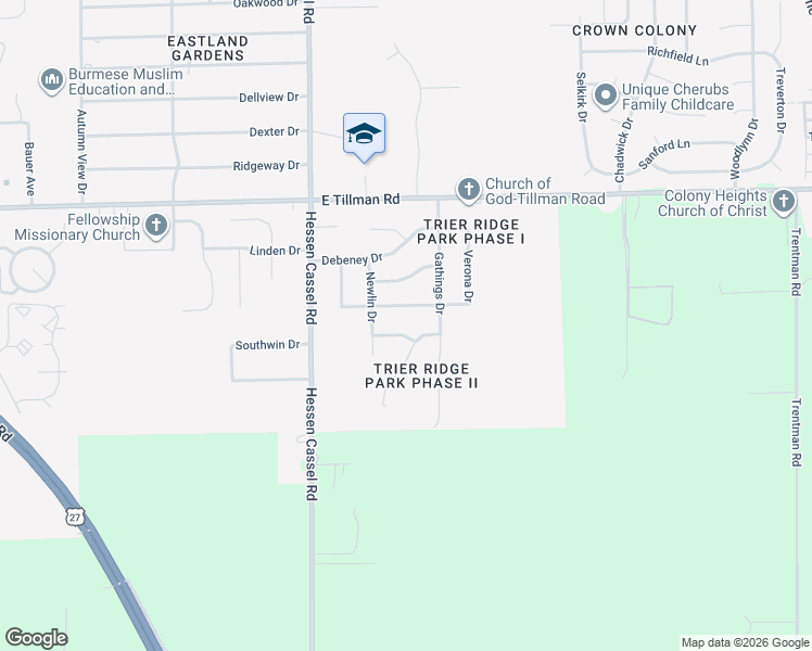 map of restaurants, bars, coffee shops, grocery stores, and more near 3508 Montagne Dr in Fort Wayne