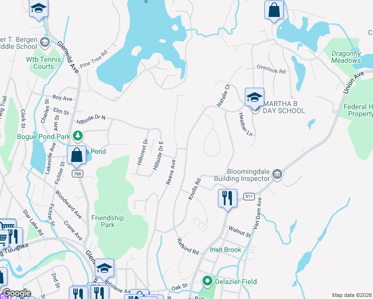 map of restaurants, bars, coffee shops, grocery stores, and more near 125 Rafkind Road in Bloomingdale