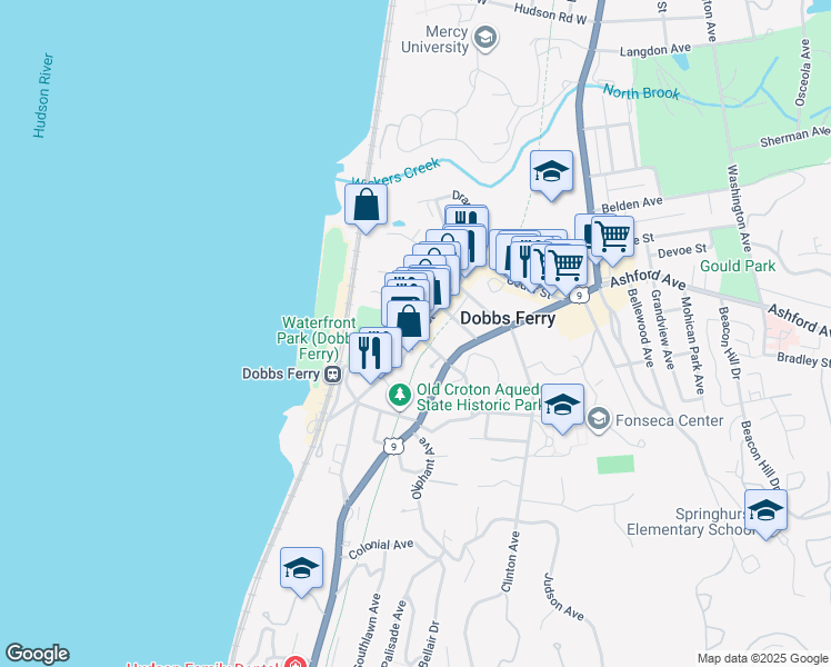 map of restaurants, bars, coffee shops, grocery stores, and more near Main St & Chestnut St in Dobbs Ferry