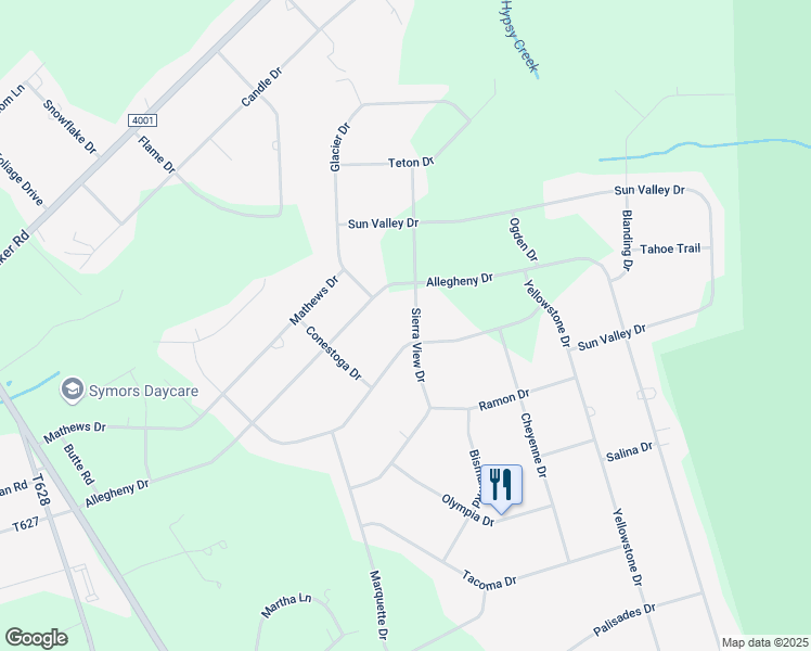 map of restaurants, bars, coffee shops, grocery stores, and more near 2018 Sierra View Drive in Blakeslee