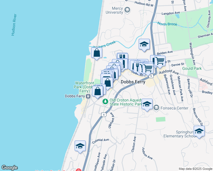 map of restaurants, bars, coffee shops, grocery stores, and more near 7 Hudson Terrace in Dobbs Ferry