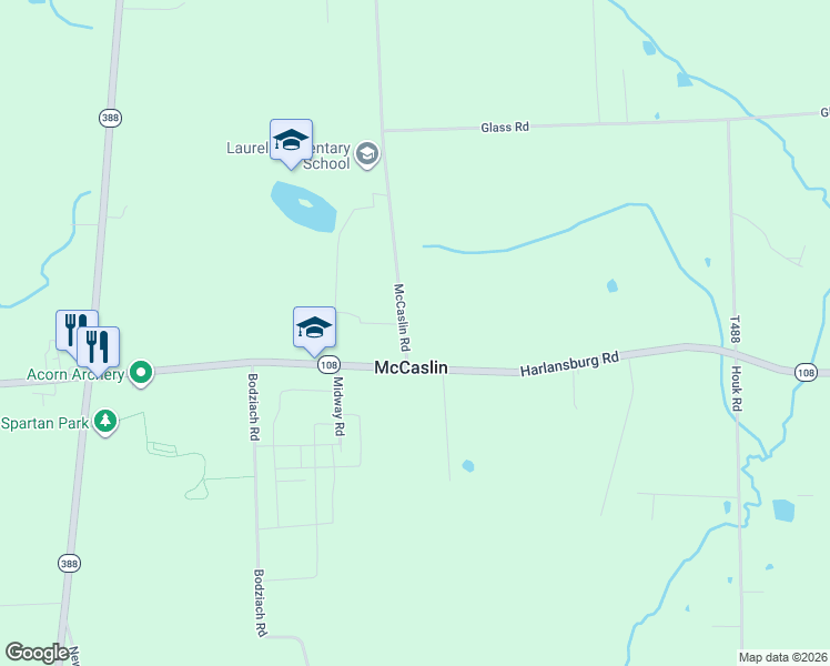 map of restaurants, bars, coffee shops, grocery stores, and more near 148 McCaslin Road in New Castle