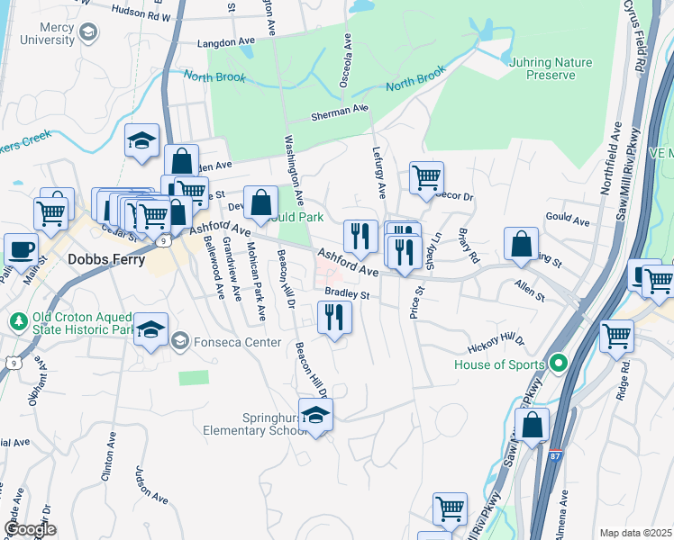 map of restaurants, bars, coffee shops, grocery stores, and more near 154 Ashford Avenue in Dobbs Ferry