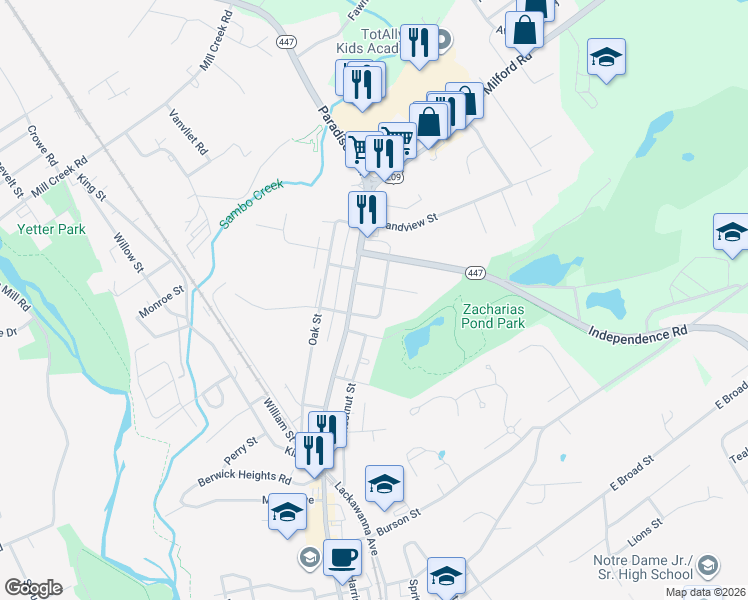 map of restaurants, bars, coffee shops, grocery stores, and more near 580 U.S. 209 Business in East Stroudsburg
