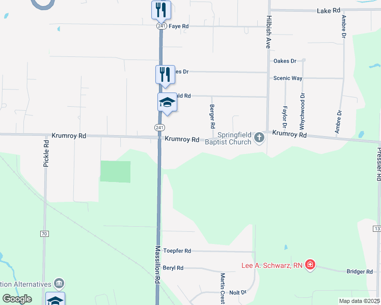 map of restaurants, bars, coffee shops, grocery stores, and more near 1784 Krumroy Road in Akron