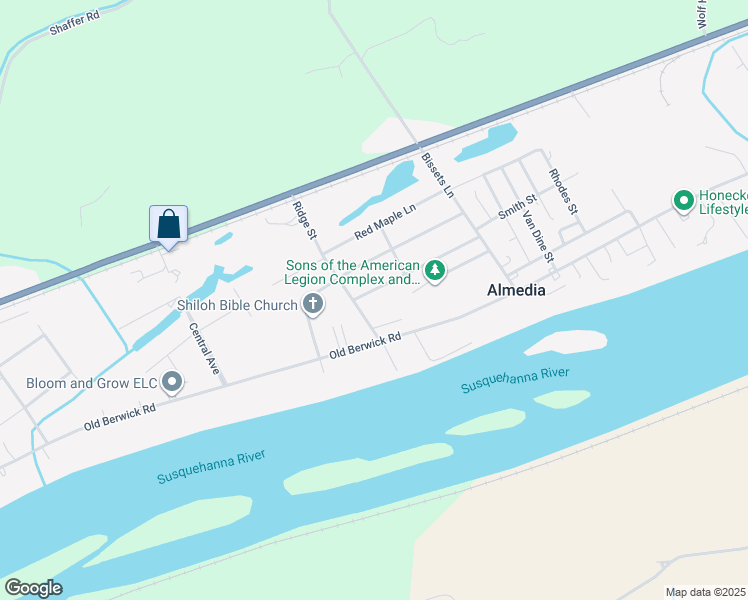 map of restaurants, bars, coffee shops, grocery stores, and more near 3513 1st St in Bloomsburg