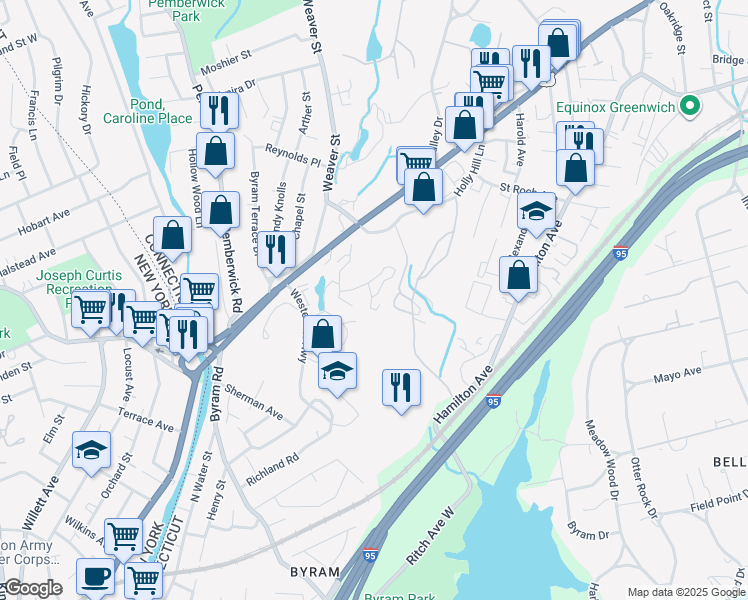 map of restaurants, bars, coffee shops, grocery stores, and more near 18j Putnam Green in Greenwich