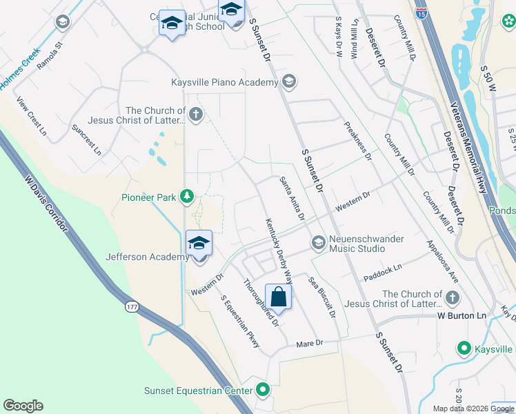 map of restaurants, bars, coffee shops, grocery stores, and more near 1248 Kentucky Derby Way in Kaysville