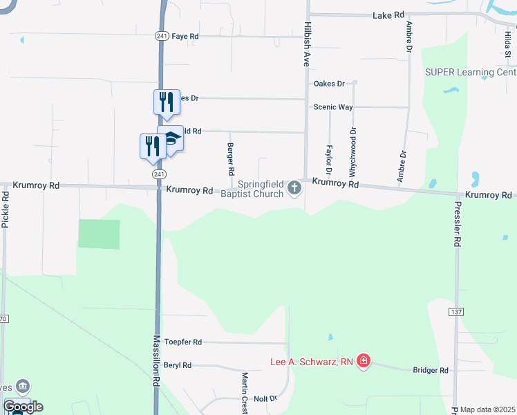 map of restaurants, bars, coffee shops, grocery stores, and more near 1858 Krumroy Road in Akron