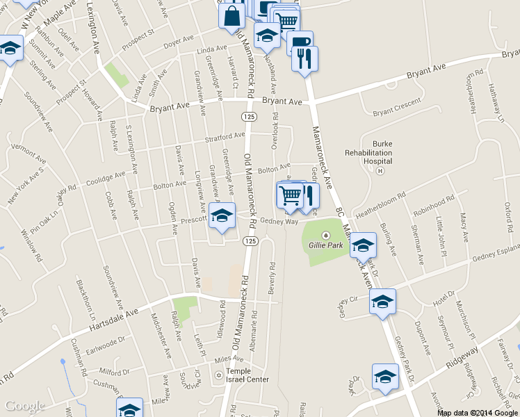 map of restaurants, bars, coffee shops, grocery stores, and more near 166 Old Mamaroneck Road in White Plains