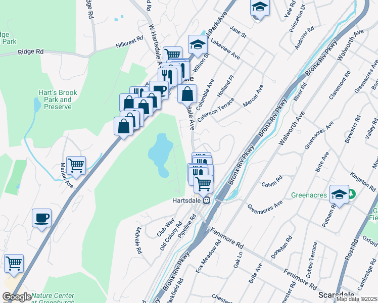 map of restaurants, bars, coffee shops, grocery stores, and more near 120 East Hartsdale Avenue in Hartsdale