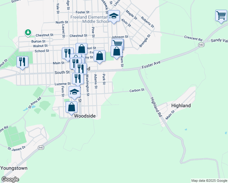 map of restaurants, bars, coffee shops, grocery stores, and more near 344 Juniper Street in Freeland
