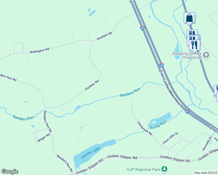 map of restaurants, bars, coffee shops, grocery stores, and more near 1598 Gardner Road in Stroudsburg