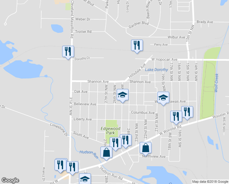 map of restaurants, bars, coffee shops, grocery stores, and more near 230 26th Street Northwest in Barberton