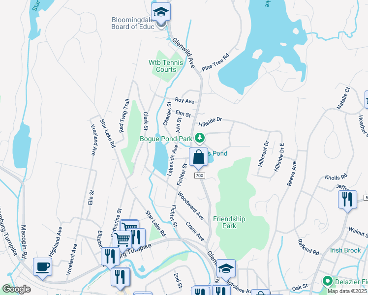 map of restaurants, bars, coffee shops, grocery stores, and more near 4 Memorial Court in Bloomingdale