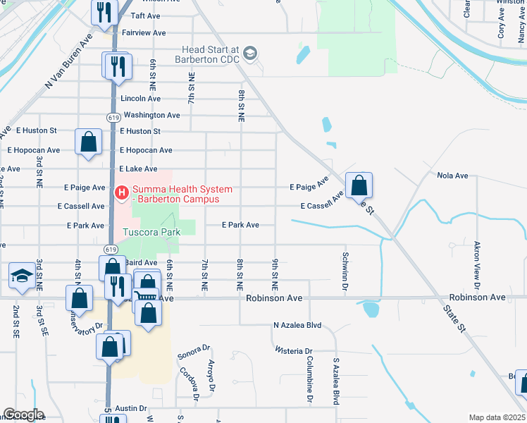 map of restaurants, bars, coffee shops, grocery stores, and more near 696 East Cassell Avenue in Barberton