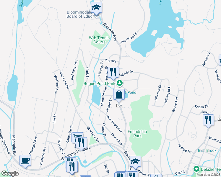 map of restaurants, bars, coffee shops, grocery stores, and more near 4 Memorial Court in Bloomingdale