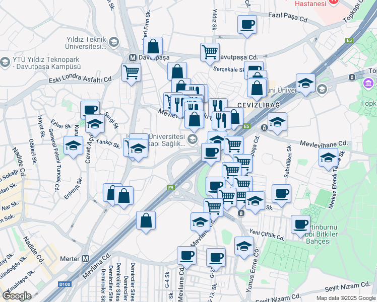 map of restaurants, bars, coffee shops, grocery stores, and more near in Zeytinburnu