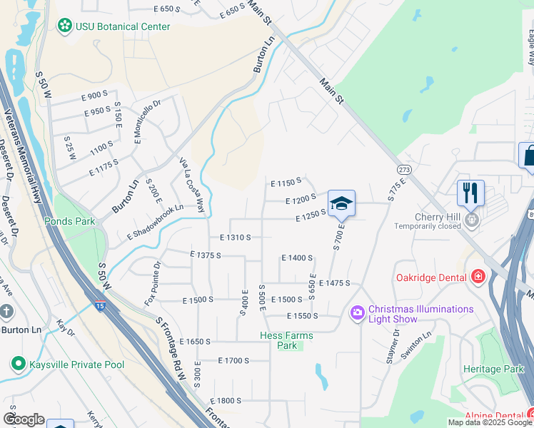 map of restaurants, bars, coffee shops, grocery stores, and more near 1237 South 500 East in Kaysville