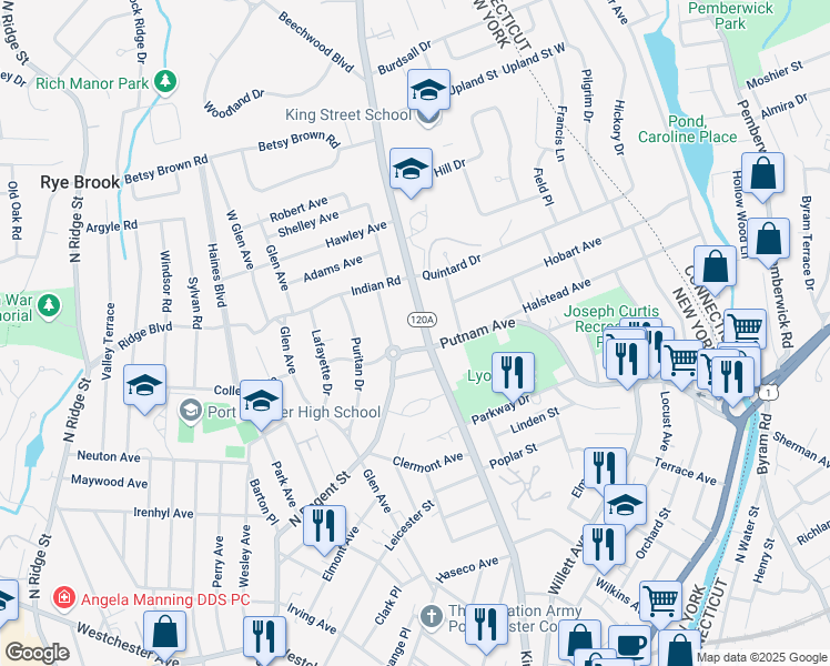 map of restaurants, bars, coffee shops, grocery stores, and more near 535 King Street in Port Chester