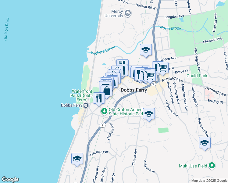 map of restaurants, bars, coffee shops, grocery stores, and more near 96 Main Street in Dobbs Ferry