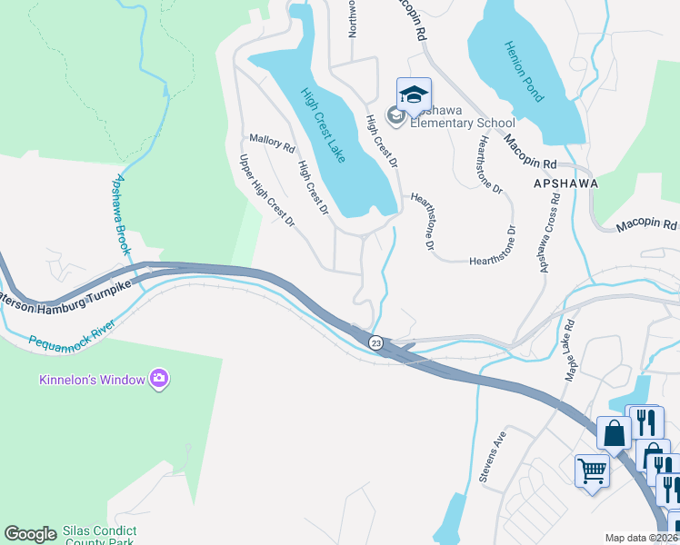 map of restaurants, bars, coffee shops, grocery stores, and more near 55 High Crest Drive in West Milford