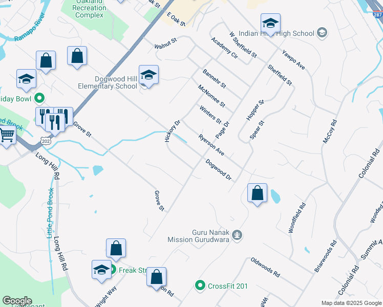 map of restaurants, bars, coffee shops, grocery stores, and more near 106 Dogwood Drive in Oakland