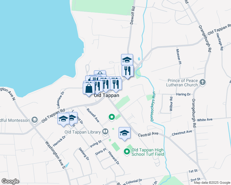 map of restaurants, bars, coffee shops, grocery stores, and more near 203 Old Tappan Road in Old Tappan