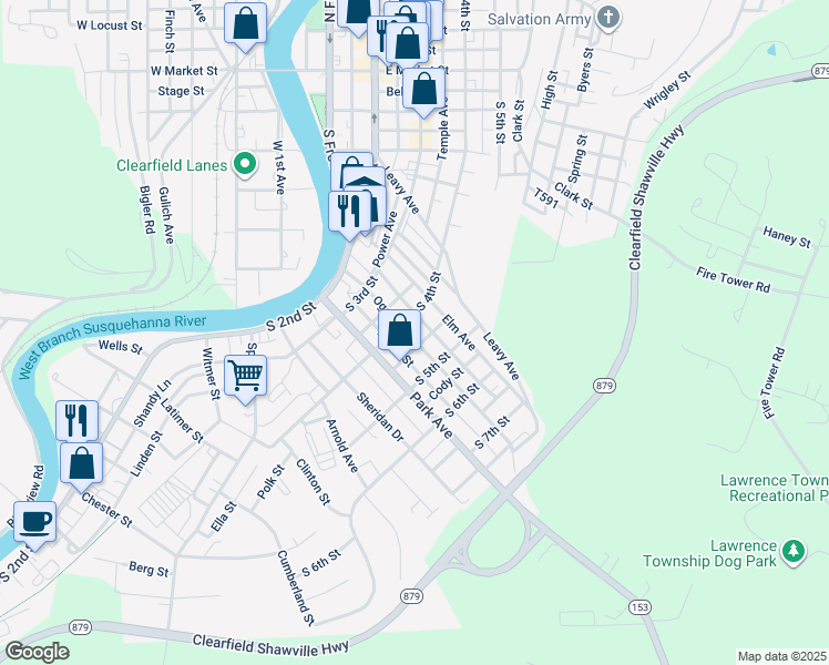 map of restaurants, bars, coffee shops, grocery stores, and more near 406 Ogden Avenue in Clearfield