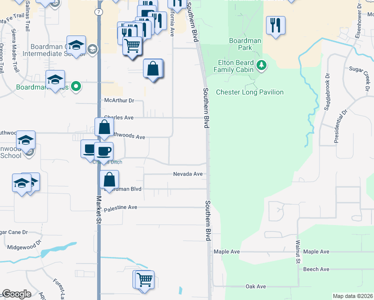 map of restaurants, bars, coffee shops, grocery stores, and more near 250 Debartolo Place in Youngstown