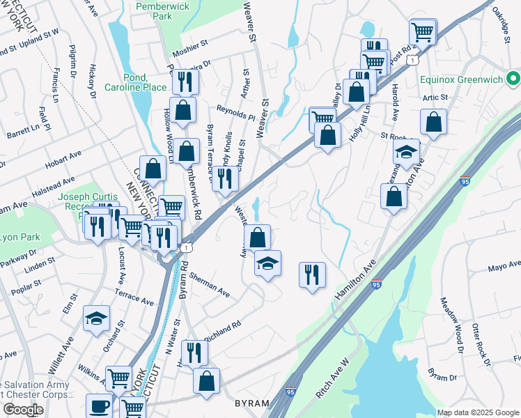 map of restaurants, bars, coffee shops, grocery stores, and more near 37 Putnam Green in Greenwich