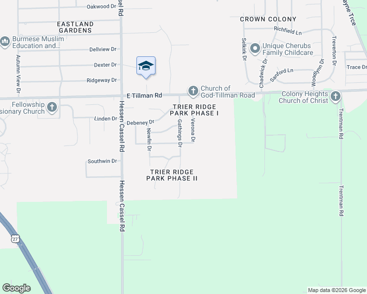 map of restaurants, bars, coffee shops, grocery stores, and more near 3618 Montagne Drive in Fort Wayne
