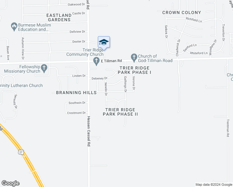 map of restaurants, bars, coffee shops, grocery stores, and more near 3508 Montagne Drive in Fort Wayne