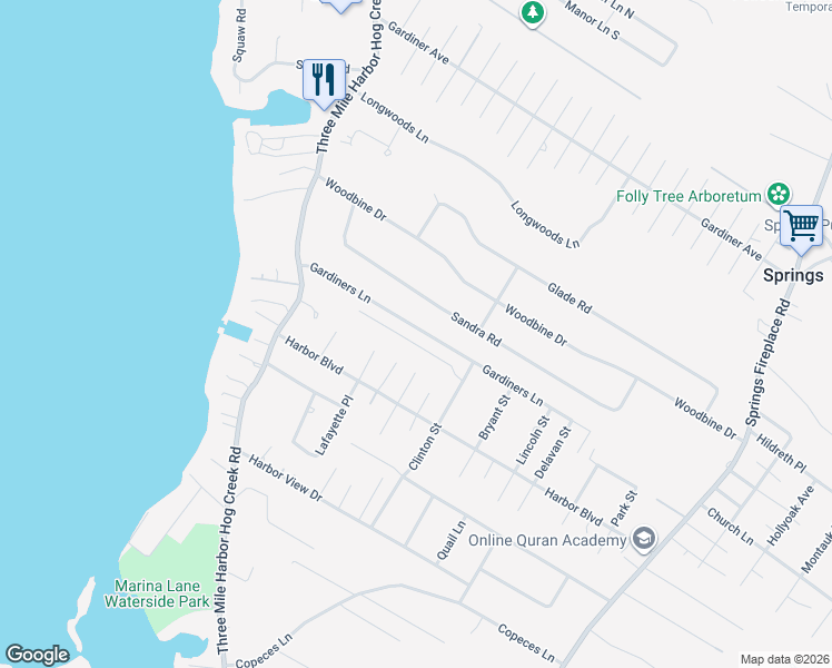 map of restaurants, bars, coffee shops, grocery stores, and more near 28 Gardiners Ln in East Hampton