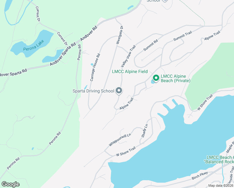 map of restaurants, bars, coffee shops, grocery stores, and more near 104 Valley View Trail in Sparta