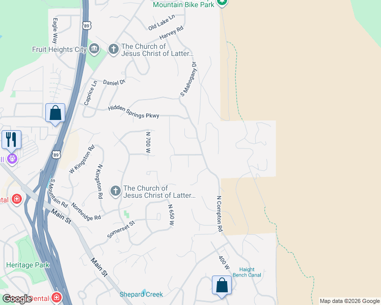 map of restaurants, bars, coffee shops, grocery stores, and more near 1677 Deer Crest Drive in Fruit Heights