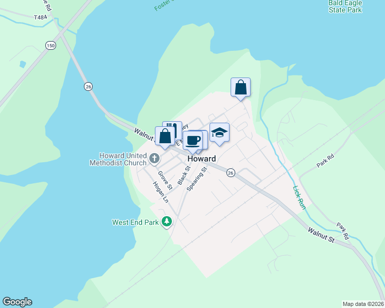 map of restaurants, bars, coffee shops, grocery stores, and more near 800 Maple Street in Howard
