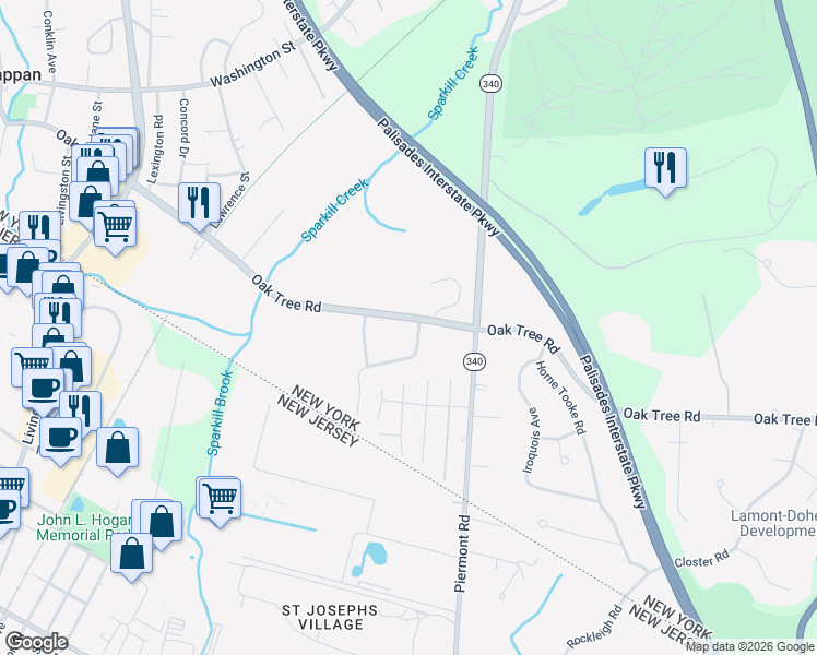 map of restaurants, bars, coffee shops, grocery stores, and more near 401 White Oak Road in Palisades