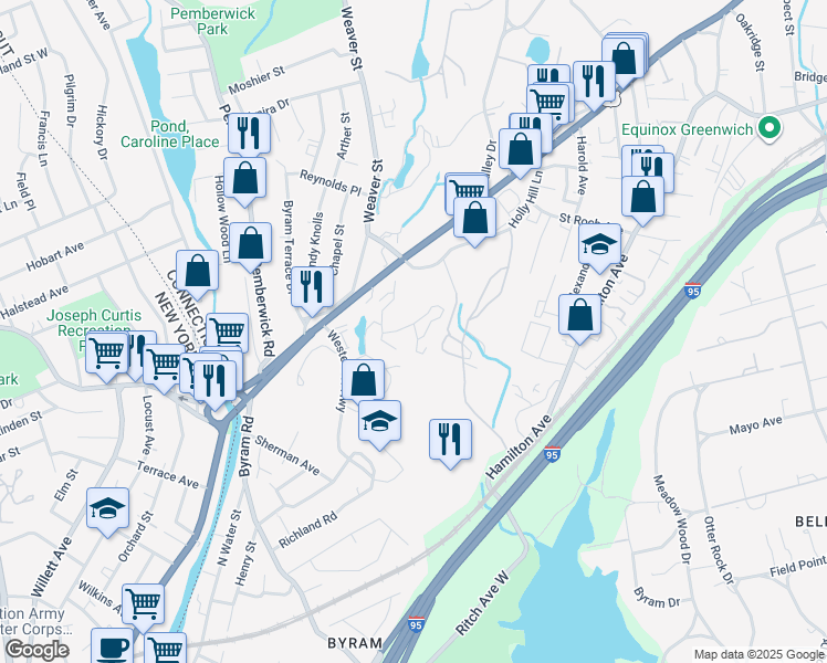 map of restaurants, bars, coffee shops, grocery stores, and more near 18j Putnam Green in Greenwich