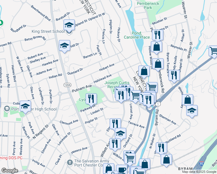 map of restaurants, bars, coffee shops, grocery stores, and more near 52 Putnam Drive in Port Chester