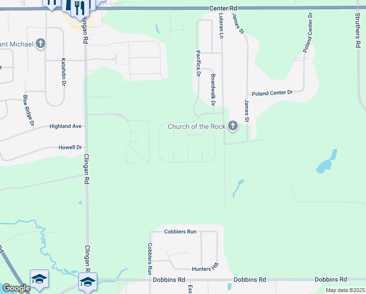 map of restaurants, bars, coffee shops, grocery stores, and more near 7114 Garden Place in Youngstown