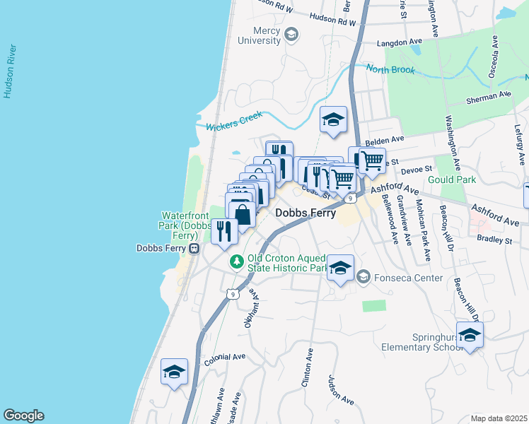 map of restaurants, bars, coffee shops, grocery stores, and more near 96 Main Street in Dobbs Ferry