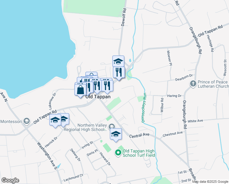 map of restaurants, bars, coffee shops, grocery stores, and more near 195 Old Tappan Road in Old Tappan