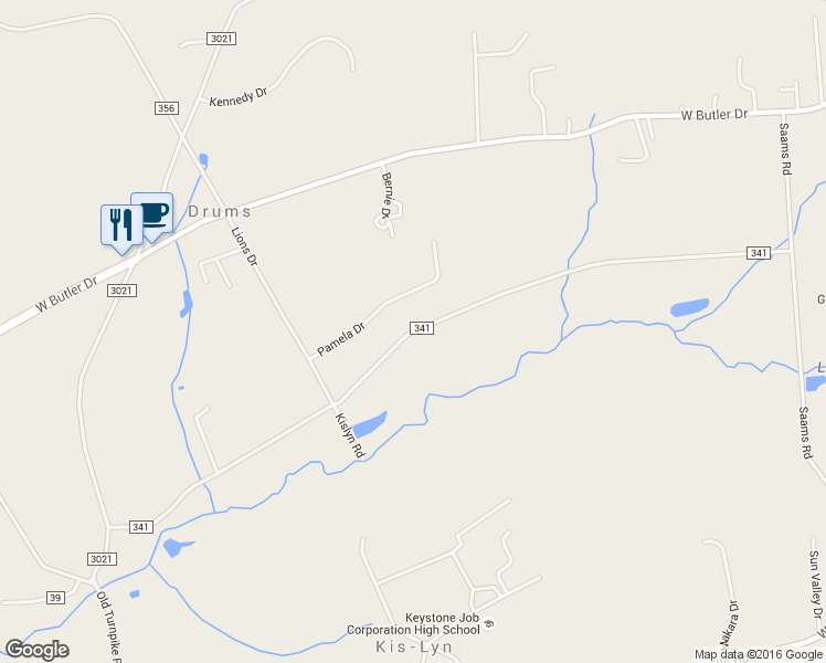 map of restaurants, bars, coffee shops, grocery stores, and more near Middle Road in Drums